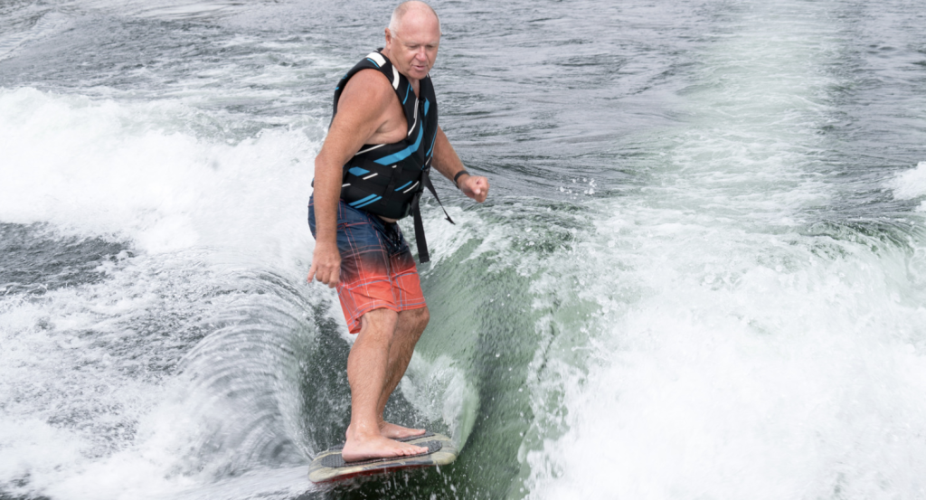 man wakesurfing in long island